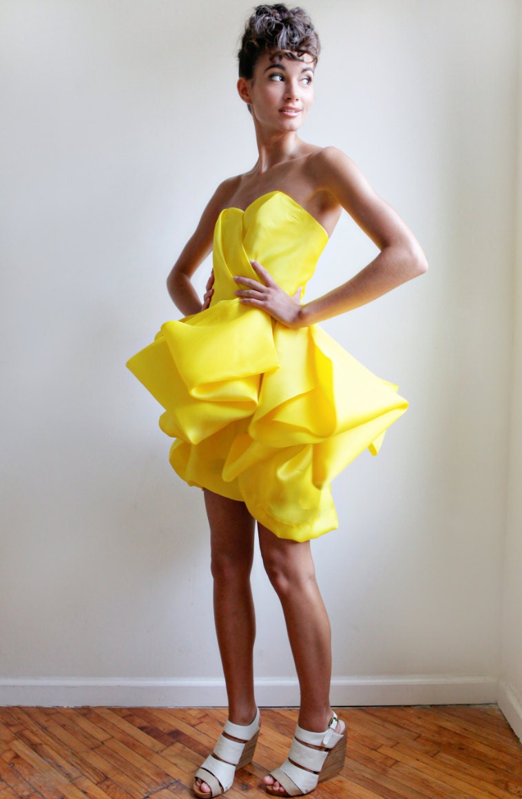 Blake--Canary Satin Faced Silk Organza Wedding/Reception/Special Occasion Dress