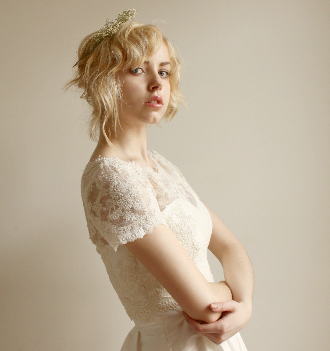 Elandra--2 Piece, Lace and Silk Wedding Dress