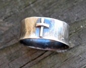 Old Rugged Cross sterling silver cross ring  Unisex christian ring 8mm wide band