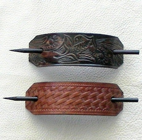 Retro Style Leather Hair Barrettes with Sticks