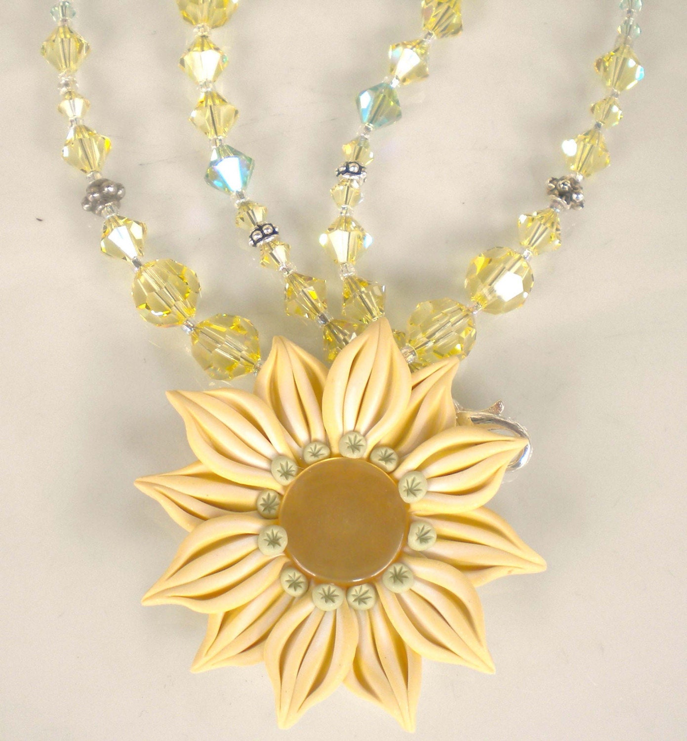 Necklace Jonquil Mint Swarovski Crystals w Floral Pendant