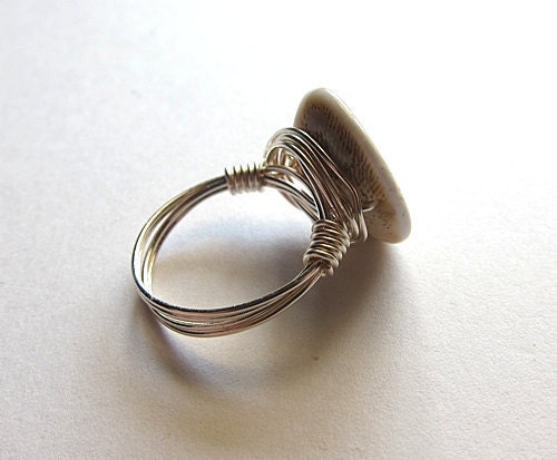 Custom Lovely Shell With Silver Wire Wrapped Ring Simple Adorable Boho
