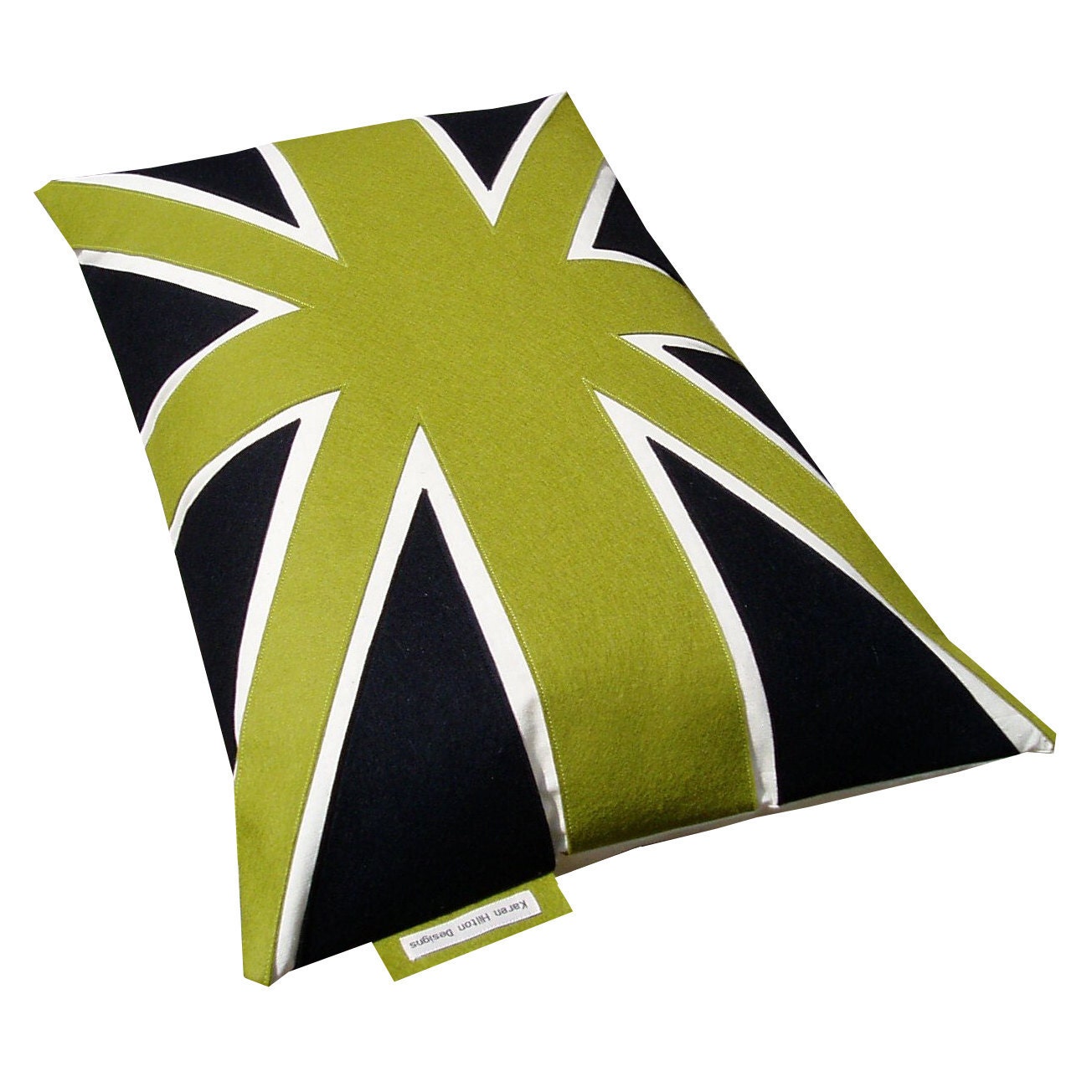 SAMPLE SALE ITEM. Green & black Union Jack cushion/pillow  Appliqued felt