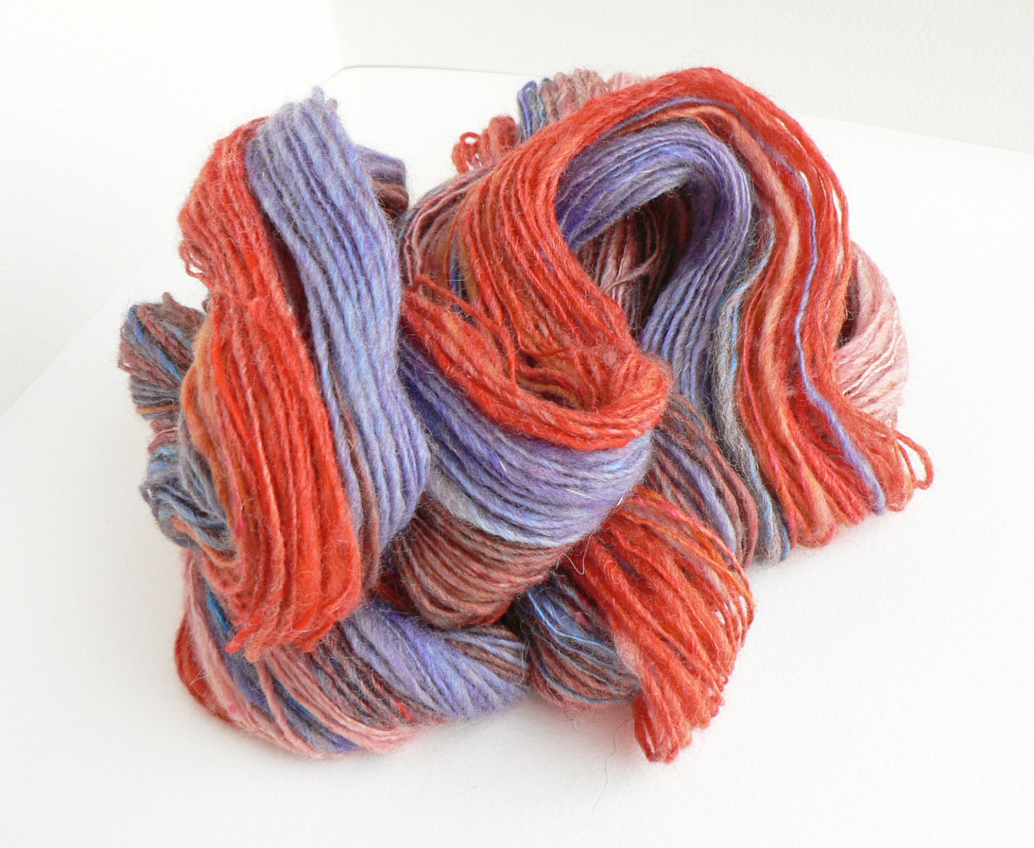 Use code SHIPMEFREE now for Free shipping,  hand spun yarn, Yarn, orange and blue handspun yarn, knitter gift