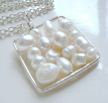 Winter White Square Pearl Necklace