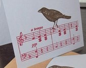Bird On Music 12-Pack - Gocco Screen-Printed Cards