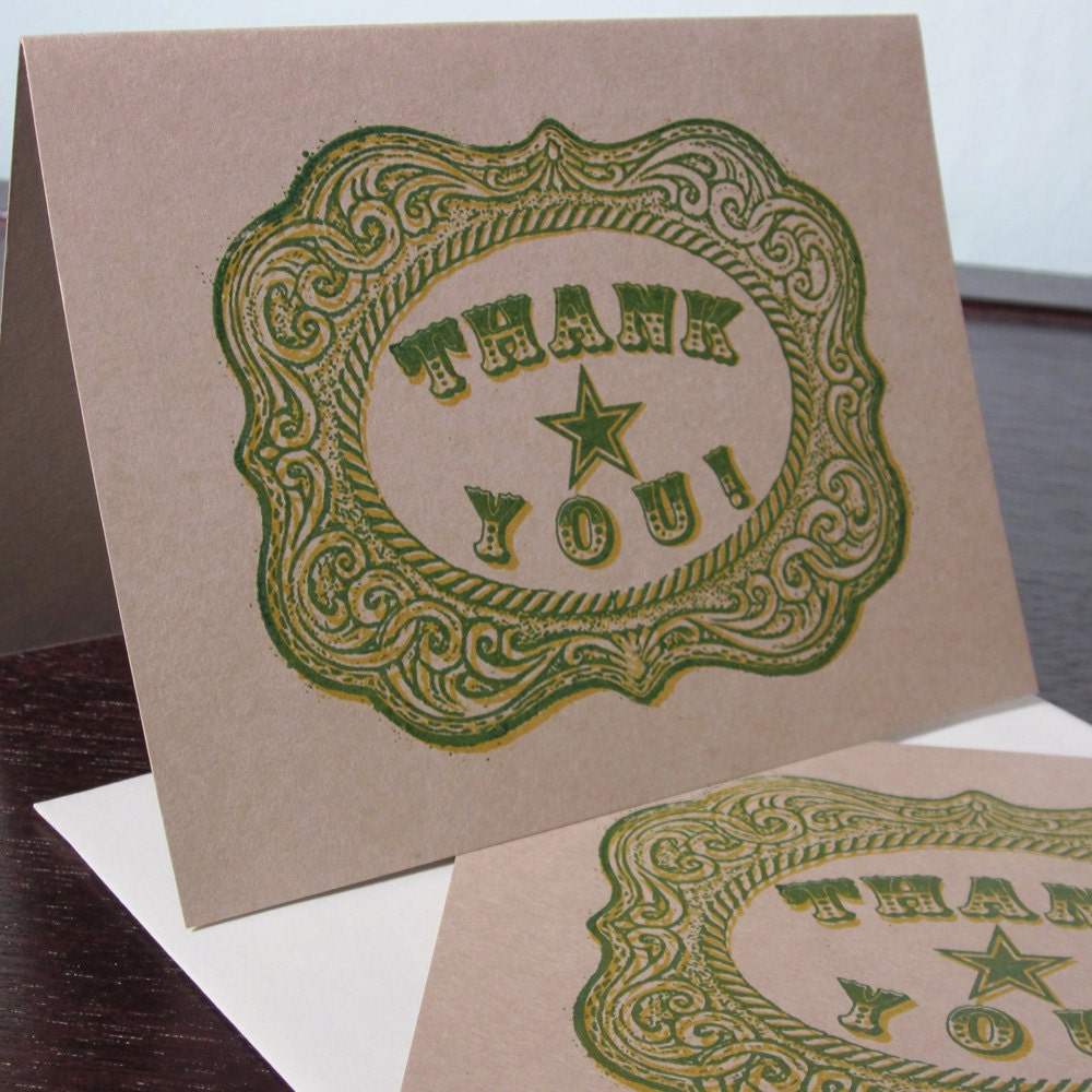 Belt Buckle - 6-Pack Gocco Screen-Printed Thank You Card Set