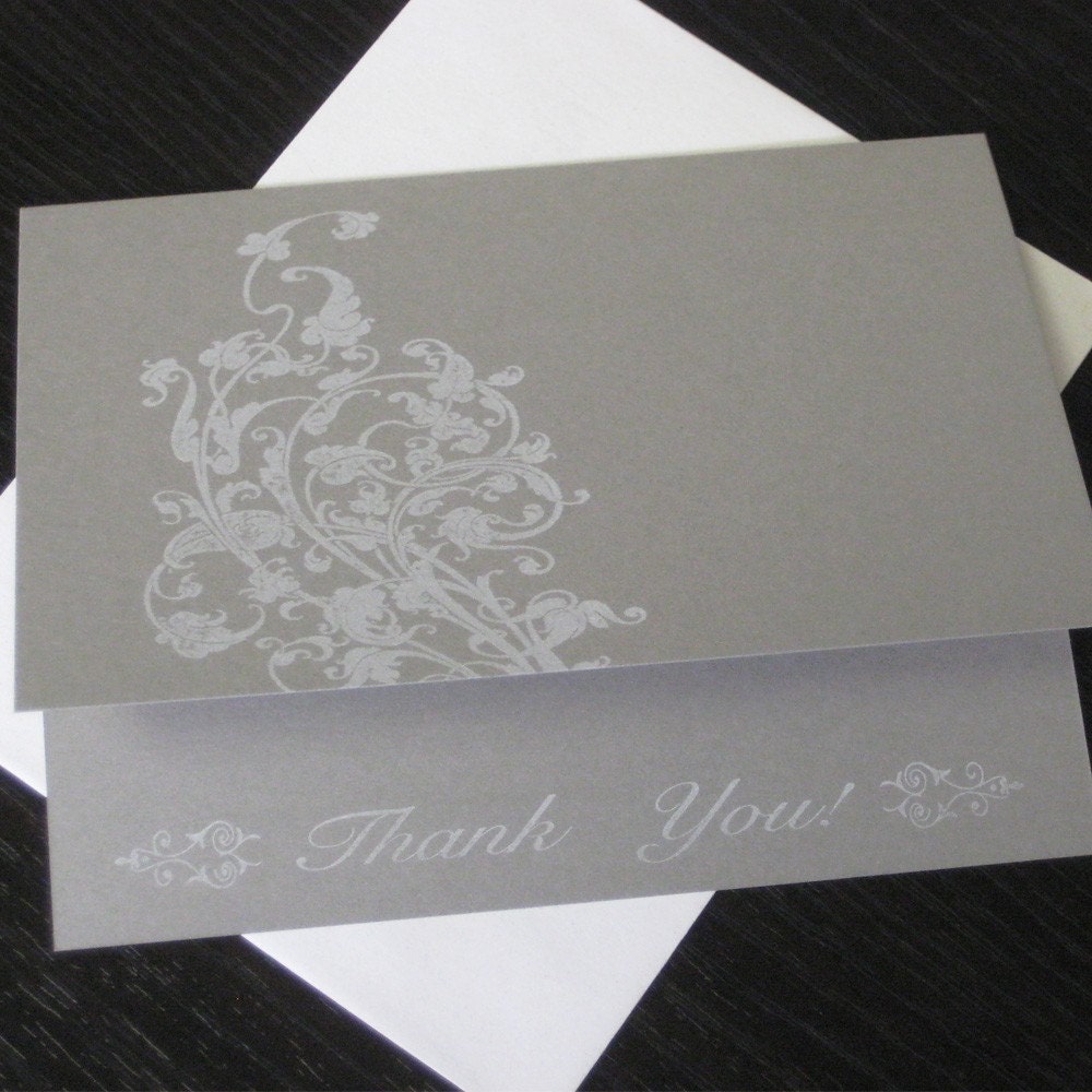 On Sale - Gray Filigree Thank You Gocco Printed Card