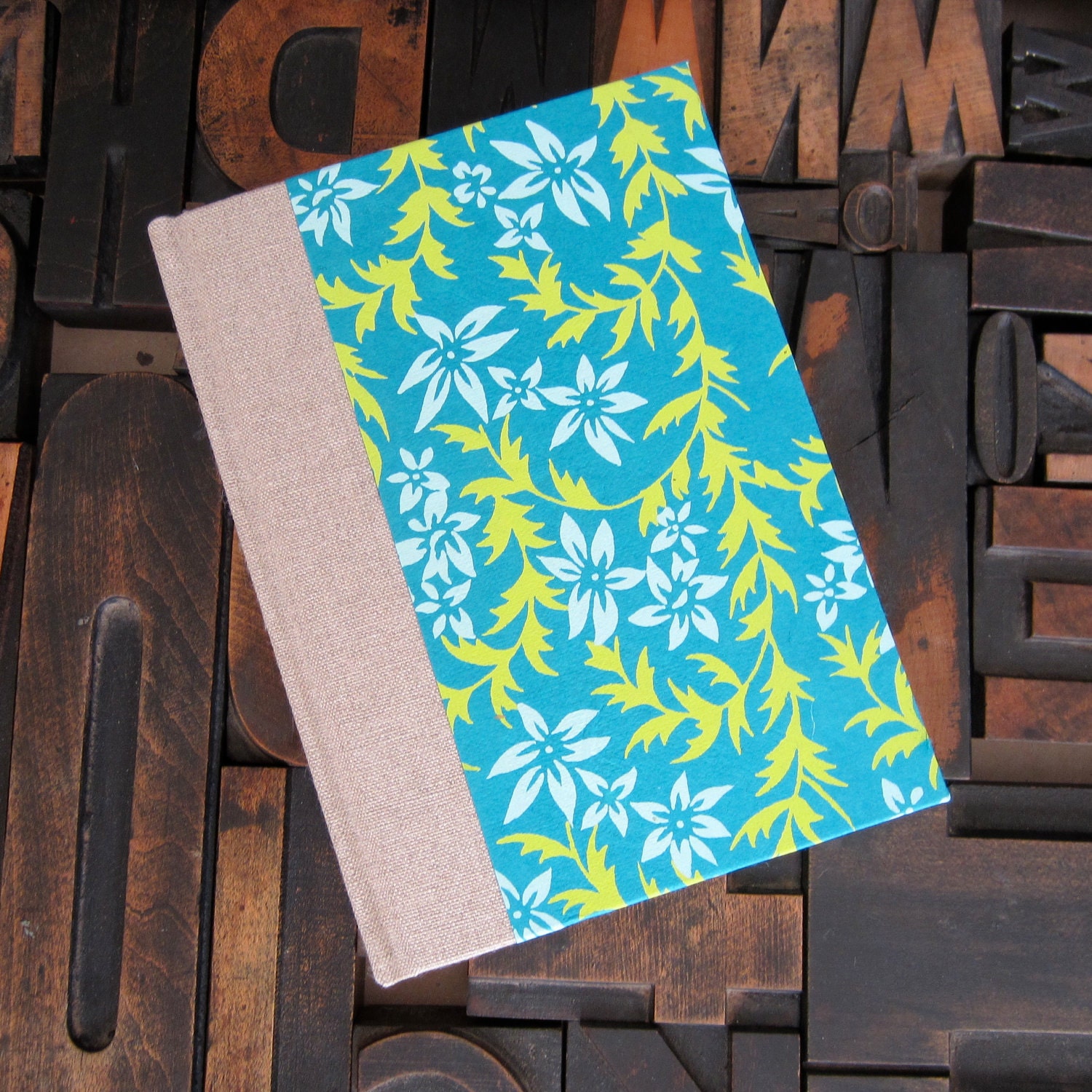 Teal and Linen Large Lined Journal