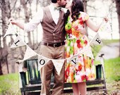 Custom Bunting Garland Flag Decoration, Reads  'LOVE".   Made to Order, You Choose Color.
