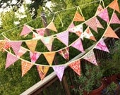 4 Bright Orange and Pink Flag Banners, Bridal Shower, Wedding Decoration, Bunting.