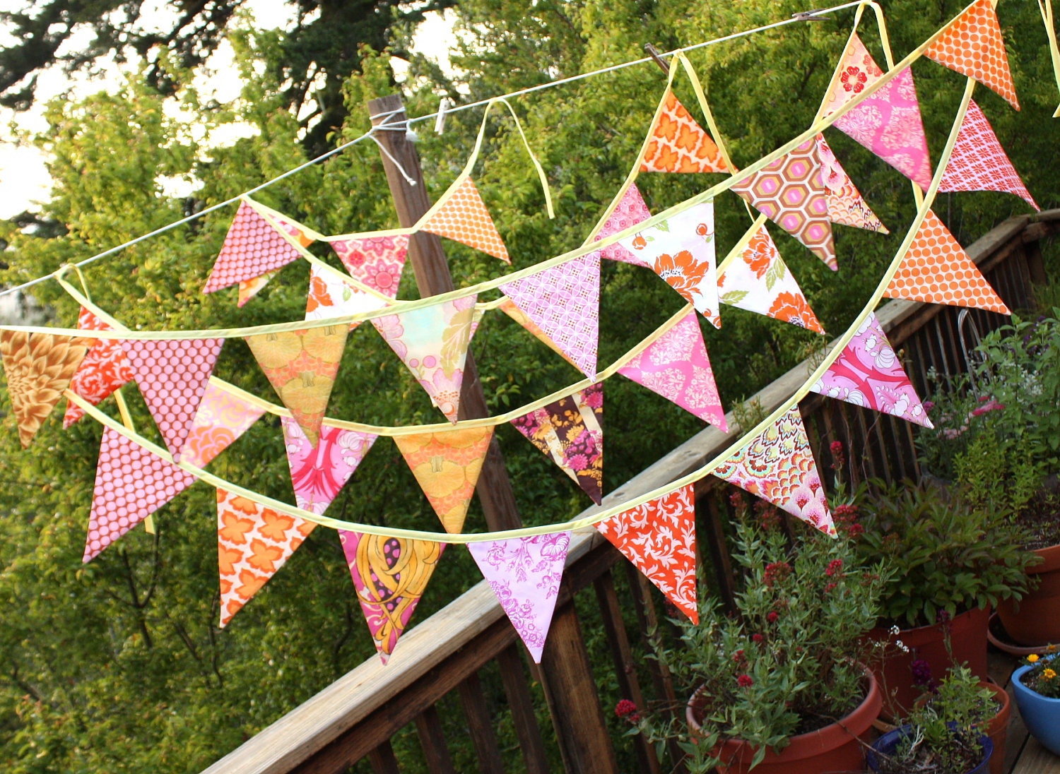 ONE Bright Orange and Pink Designer's Choice Flag Banner, Bridal Shower, Wedding Decoration, 9 large flag Bunting.
