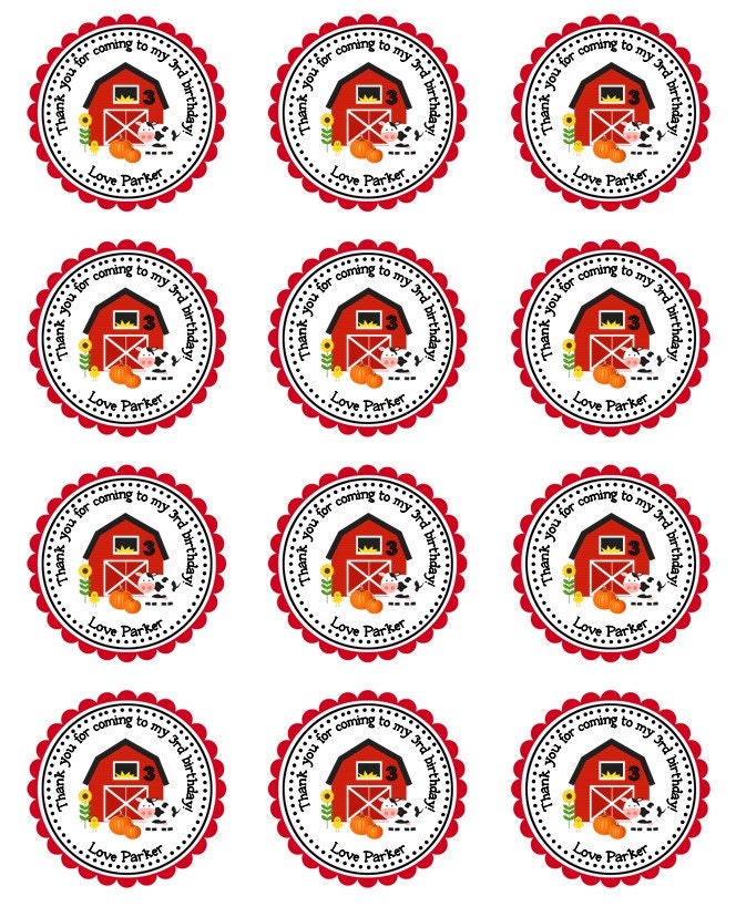 Barnyard Friends Personalized Stickers, Birthday, Gift Tags, Party Favors, Children, Seals, Barn, Baby Chick, Pumpkin, Fall  - Set of 12