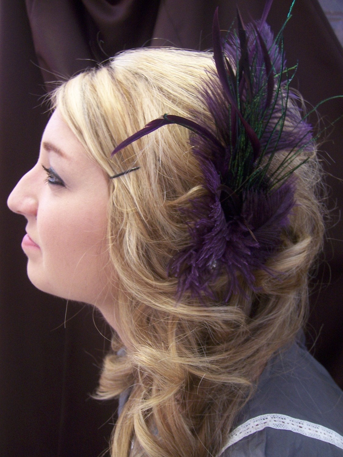 Dark Purple Feather Hair Comb