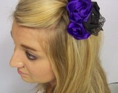 Black and Purple Lace Rosettes Comb