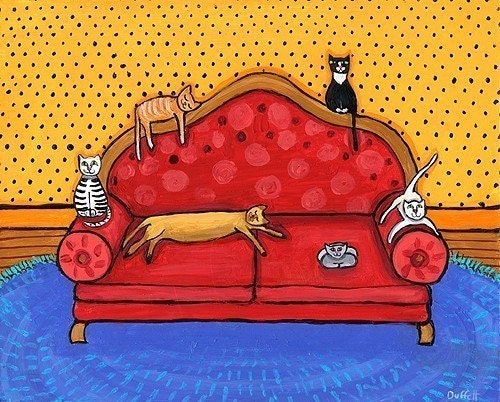6 Cats on a Couch - Print