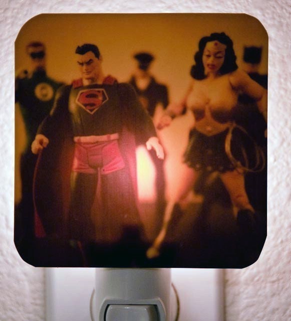 Superhero Night Light - Superheroes Polaroid Photo - Unique Geeky Housewarming Gift, Whimsical Home Nursery Decor, Illuminated Art