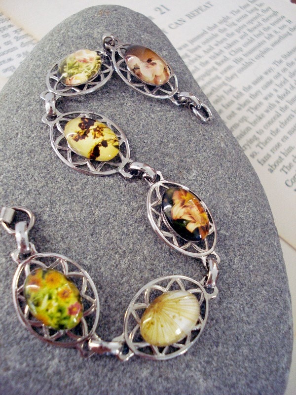 Polaroid Photo Link Bracelet in Silver with Fall Colors - Autumn Harvest - Great for Bridesmaids, Weddings, Mom, etc.