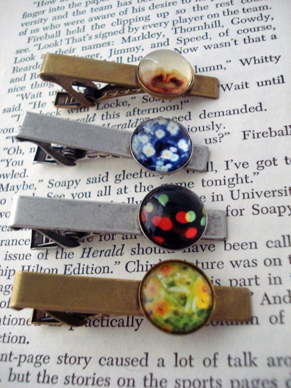 Set of Five Groomsmen Tie Clips - 5 Photo Tie Bars, Customizable - Unique Gift for Best Man, Father of the Bride, Husband, etc.