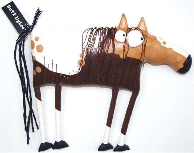 HorSe named Kato ... WhimsicaL WaLL ArT ... BuTT UgLee ... tan brown polka dots