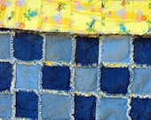Recycled Blue Jeans Denim Rag Quilt with Tropical Sesame Street Flannel