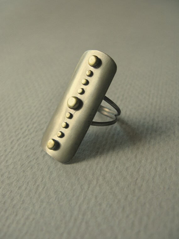 Scutum - ancient Roman legionary silver shield ring with brass studs
