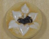 Handmade Ceramic Stoneware Stamped Lotus Button - White
