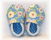 Blue Happy Flowers Baby Shoes