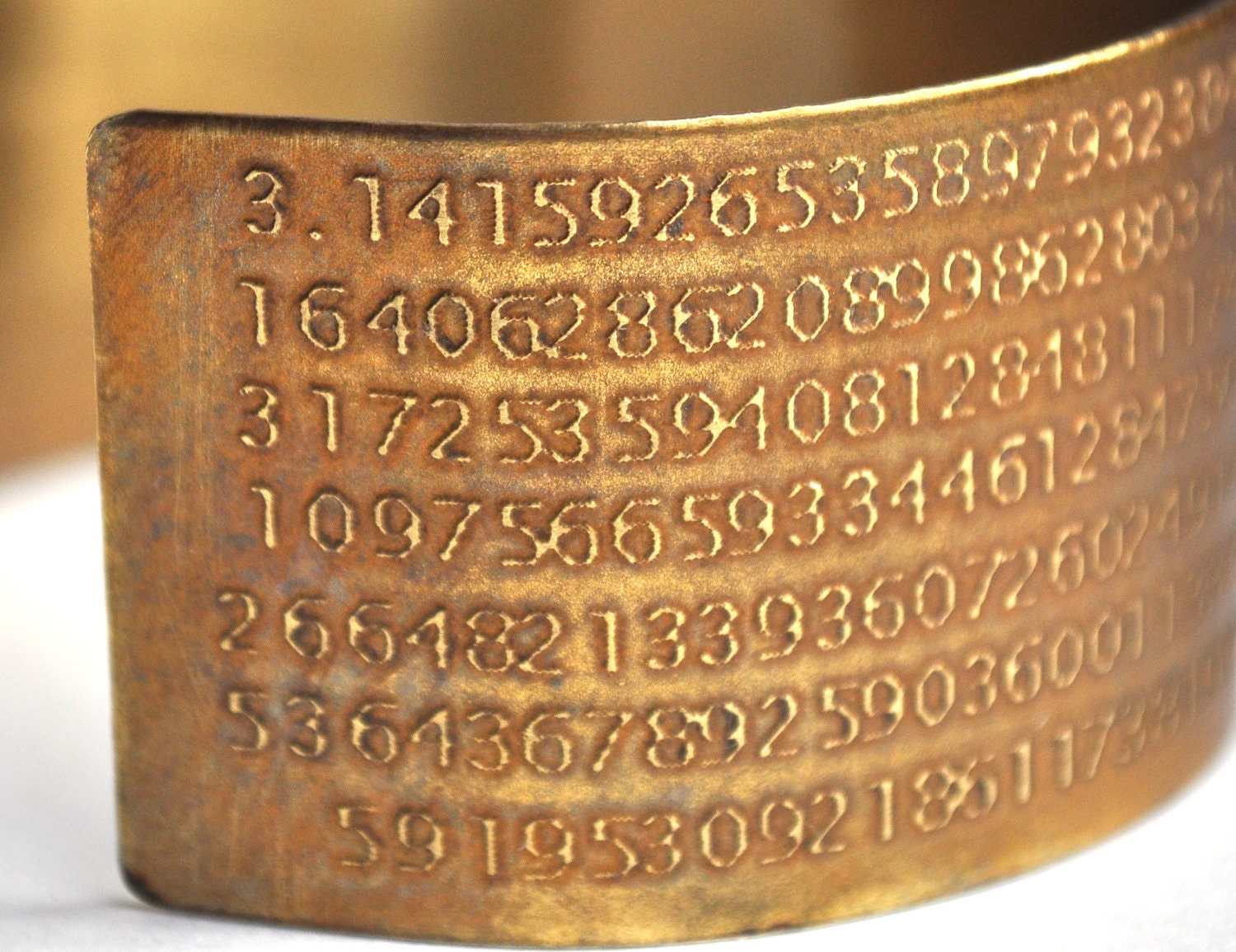 Pi Cuff Bracelet Etched in Brass
