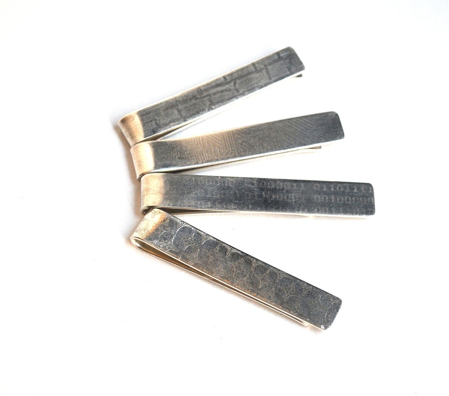 Sterling Silver Tie Bar or Money Clip Binary Code
