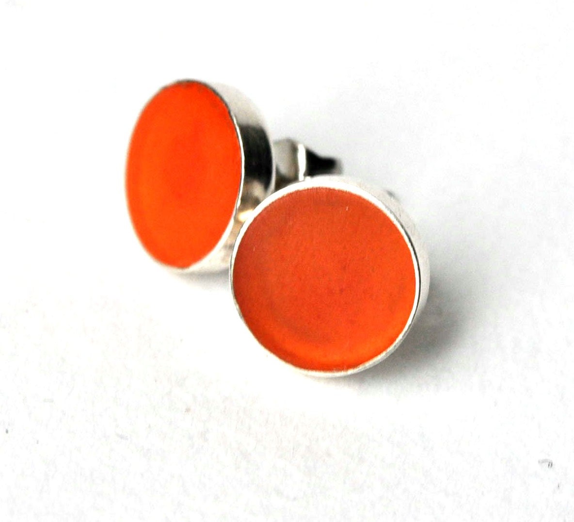 Orange Resin Post Stud Earrings Sterling Silver