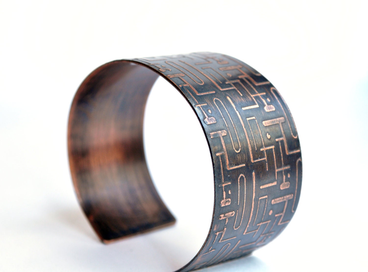 Copper Cuff Bracelet Abstract Mod Etched