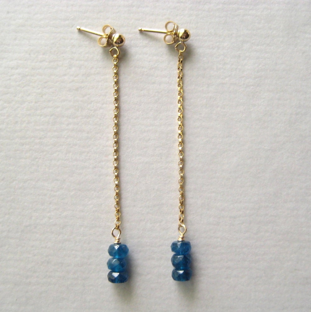 Gemstone Chain Earrings, Faceted Apatite Long Gold-Fill Chain Earrings - juliegarland