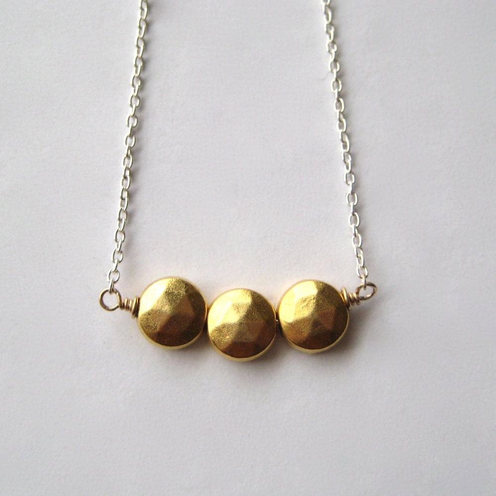 Brass Necklace, Faceted Gold-Plated Brass Beads Sterling Silver Chain Necklace - juliegarland