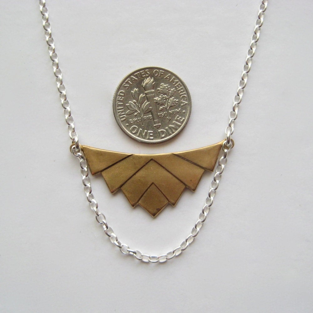 Brass Geometric Necklace, Brass Chevron Necklace, Geometric Jewelry, Modern Brass Jewelry