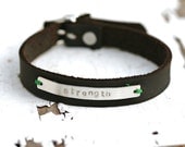 Strength Leather and Silver Bracelet...Encouragement...Hand Stamped...Customize It...Free Shipping