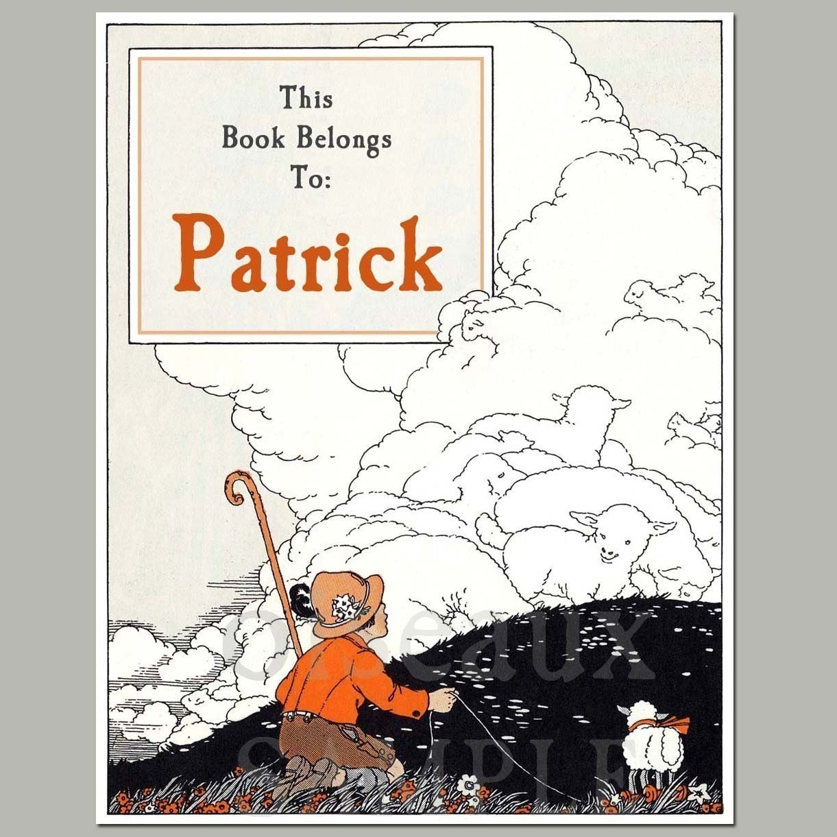 Vintage Bookplates - Personalized - Boy and Clouds
