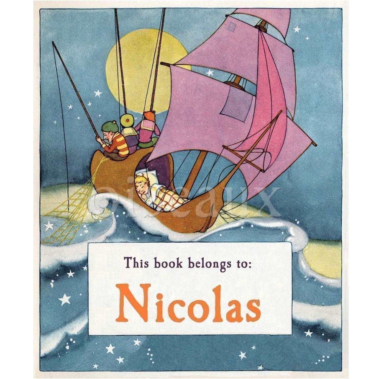 Vintage Wynken Blynken and Nod Personalized Bookplates