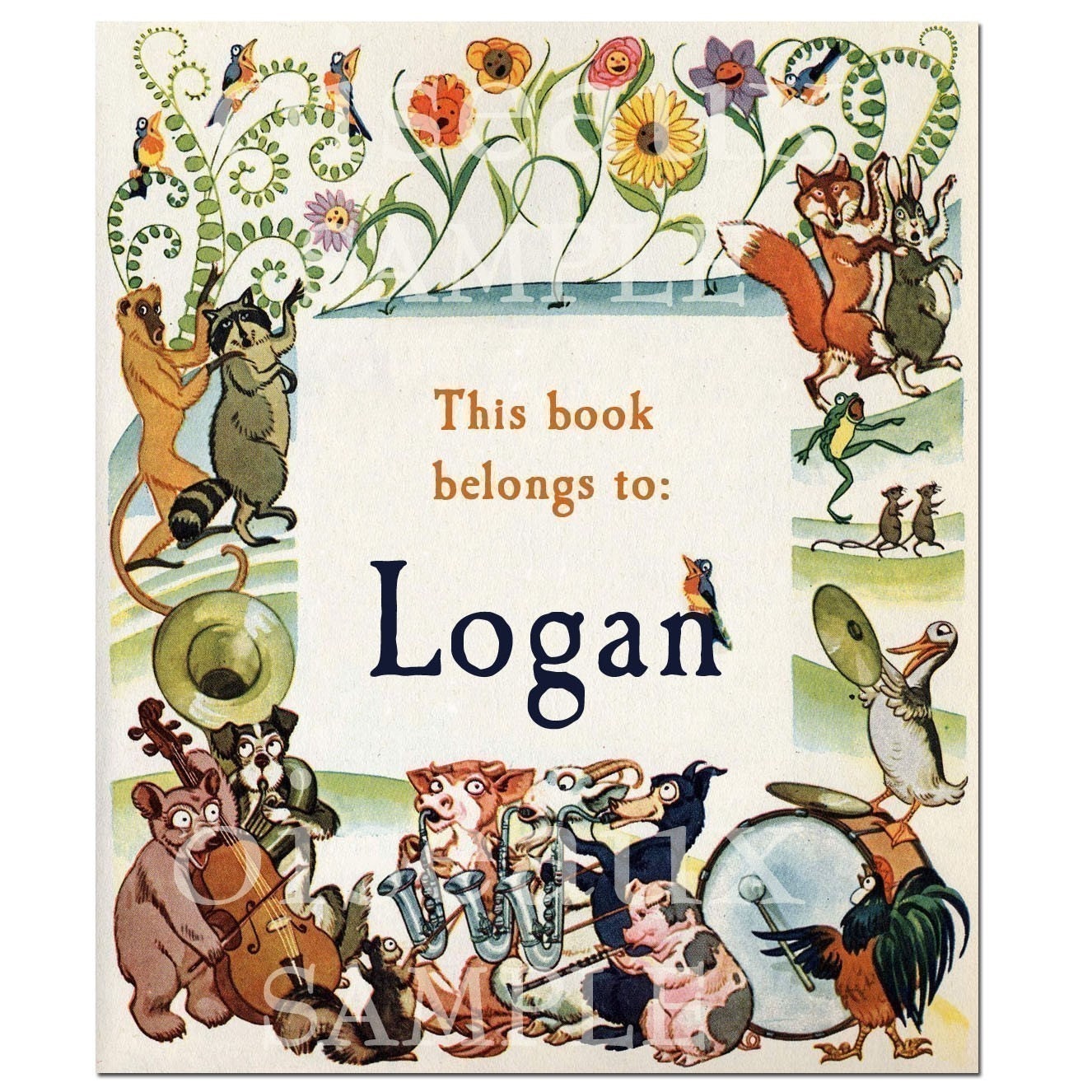 Personalized Vintage Animal Band Bookplates - Baby Shower