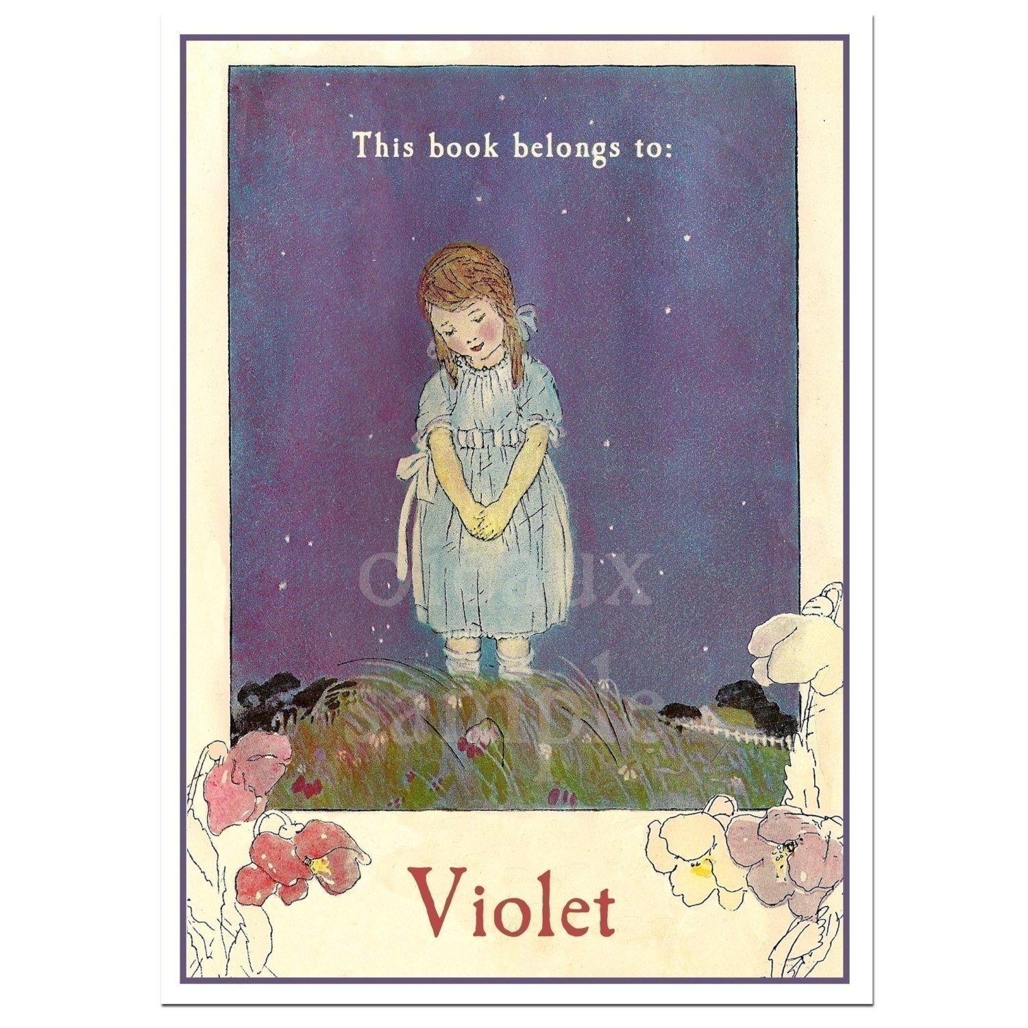 Personalized Vintage Bookplates - Twilight Flowers