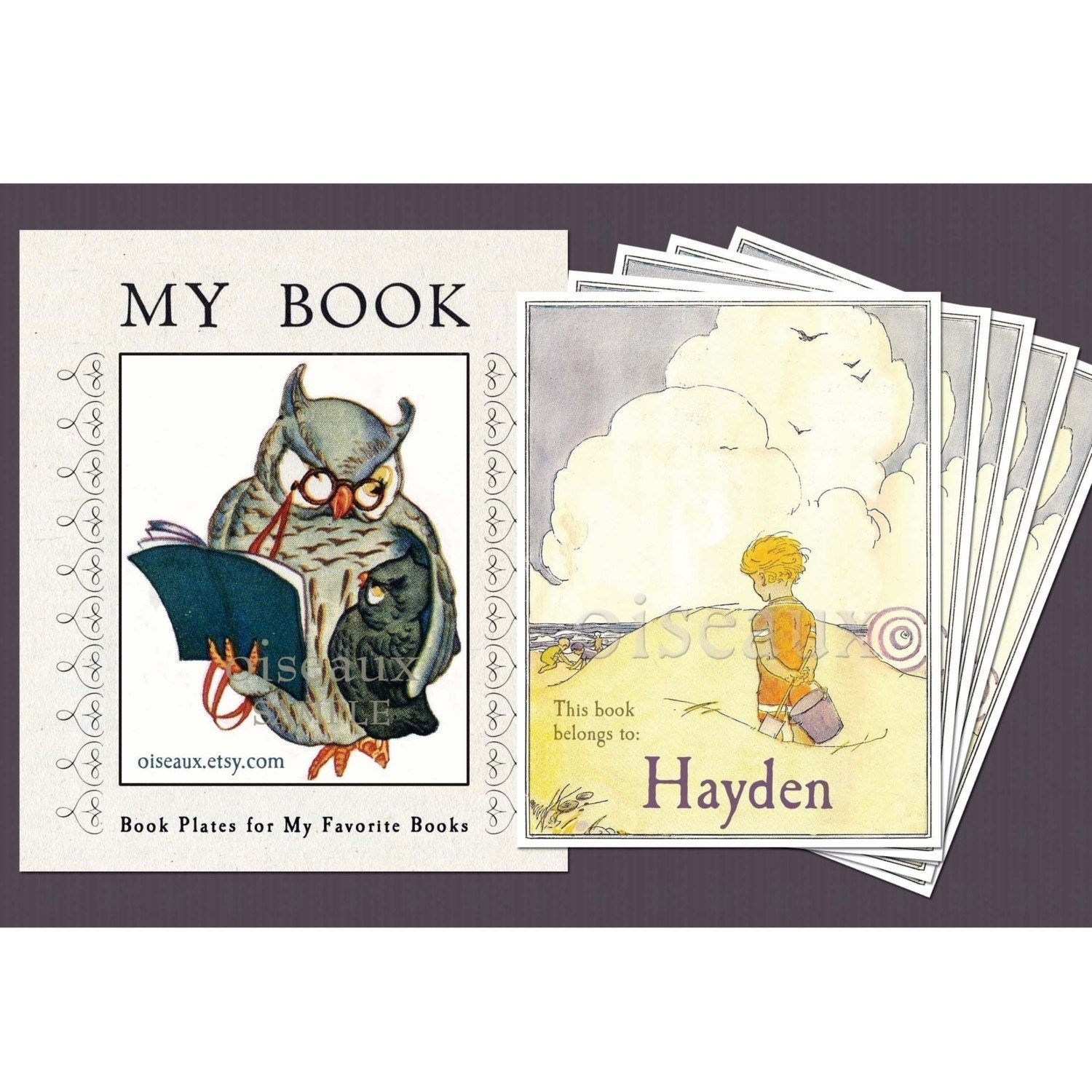 Vintage Beach Child Personalized Bookplates