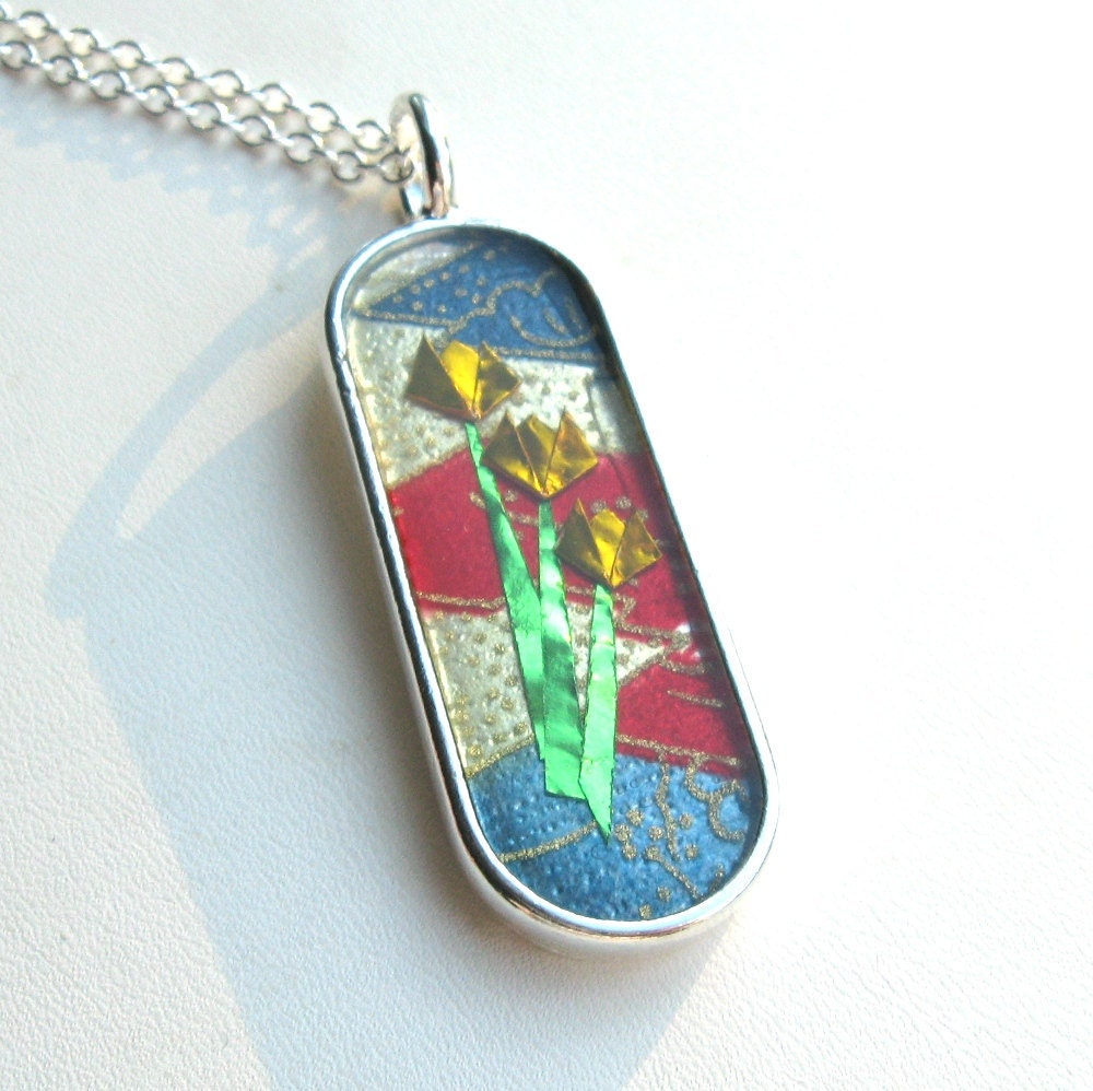 Origami Tulip Washi Paper Pendant - Large Oval