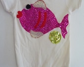 FISH ONESIE- Organic Cotton Sparkle fish Onesie- Size 3/6 months, 6/12 months, 12/18 months or 18/24 months