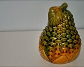 Ceramic Woven Pear. Green Deep Yellow Ochre Mustard Gold