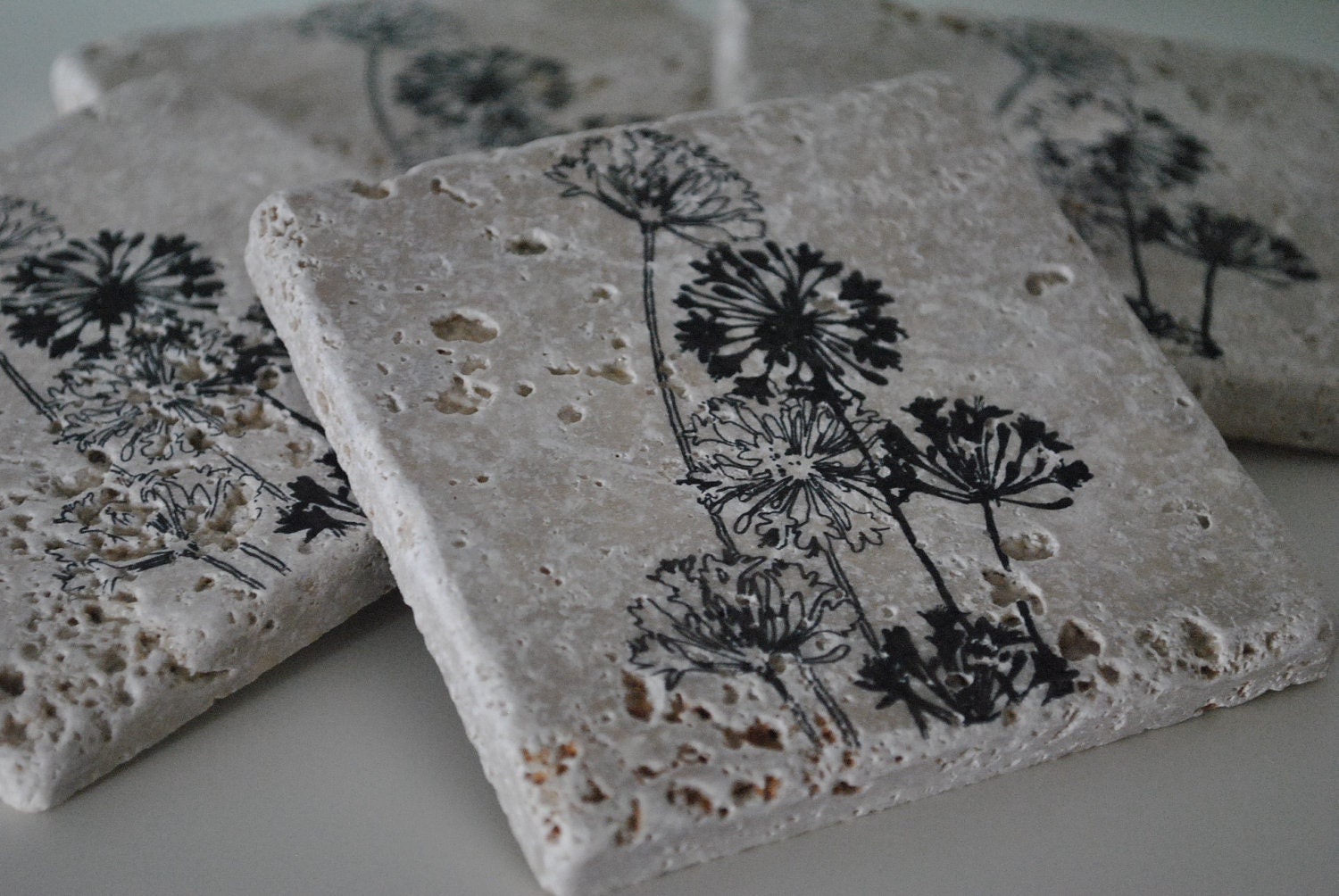 Wildflower Natural Stone Coasters. Set of 4. By Freckle on etsy