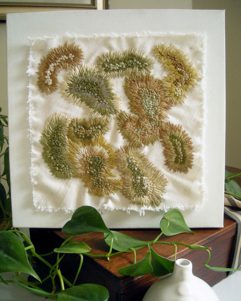 Embroidered  Lichen - Artwork- Natural - Organic - Green- Brown