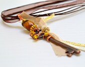 Yellow Tiger Eye. Romantic. Brown Gold Key Pendant. Wire Wrapped. Free Ribbon Necklace by BululuStudio on Etsy