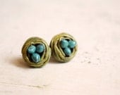 Bird Nest Stud Earrings - gift for mother, family and newborns