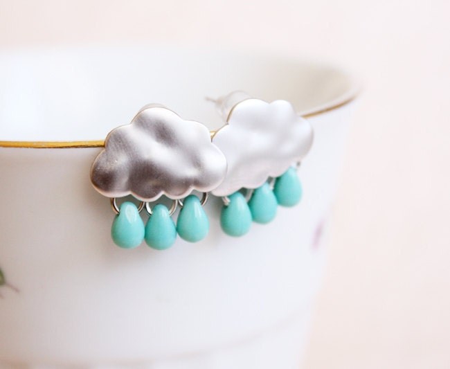 Rain Cloud Stud Earrings - Winter Jewelry - Gift for her under 25
