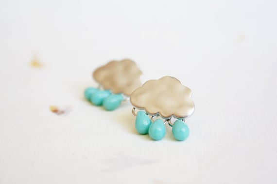 Rain Cloud Stud Earrings - Winter Jewelry - Gift for her under 25